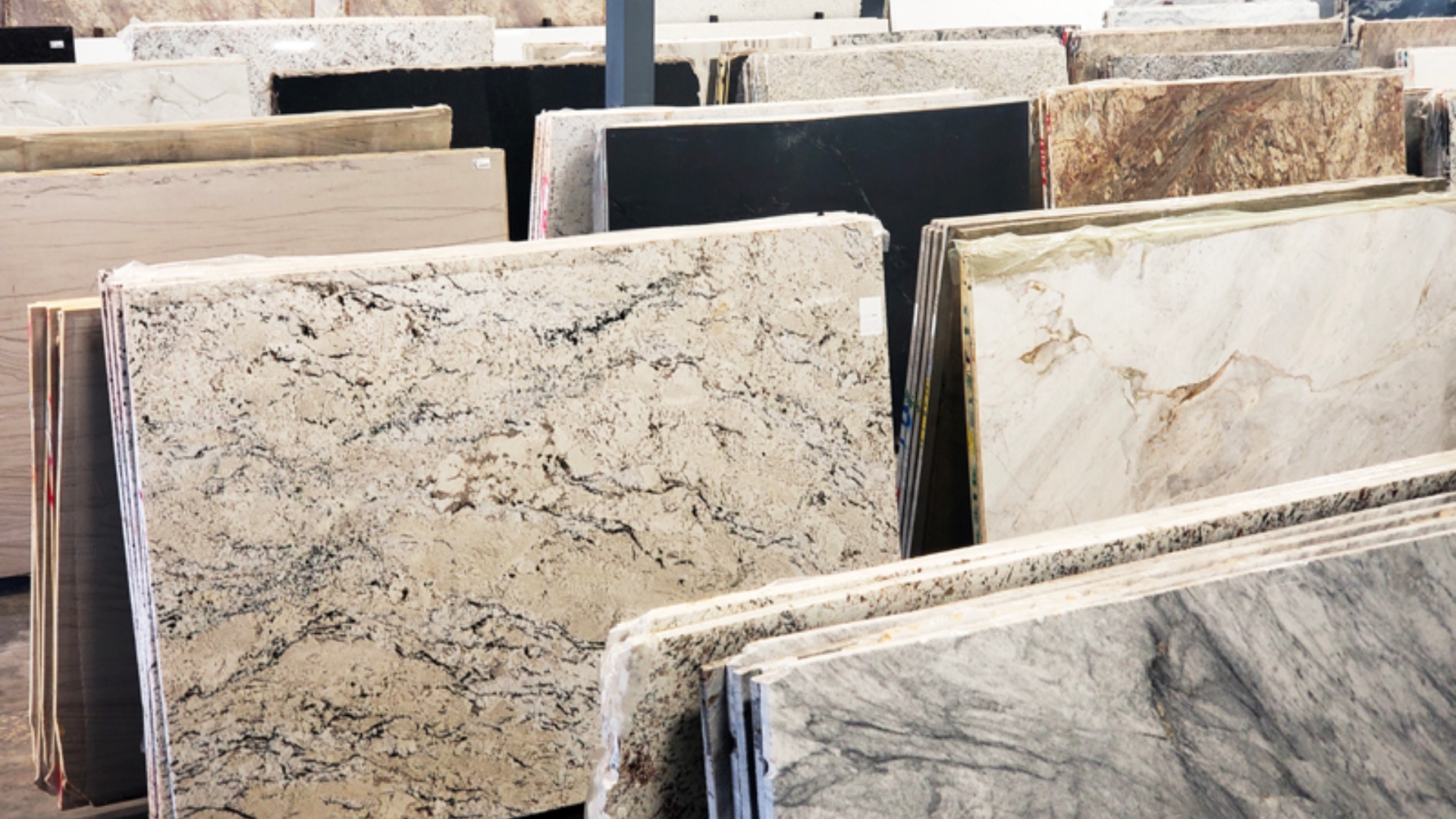 Stone yard in NJ with lots of materials like granite and marble